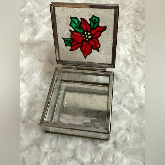 Glass Jewelry Box with Red Flower Design - Picture 3 of 4